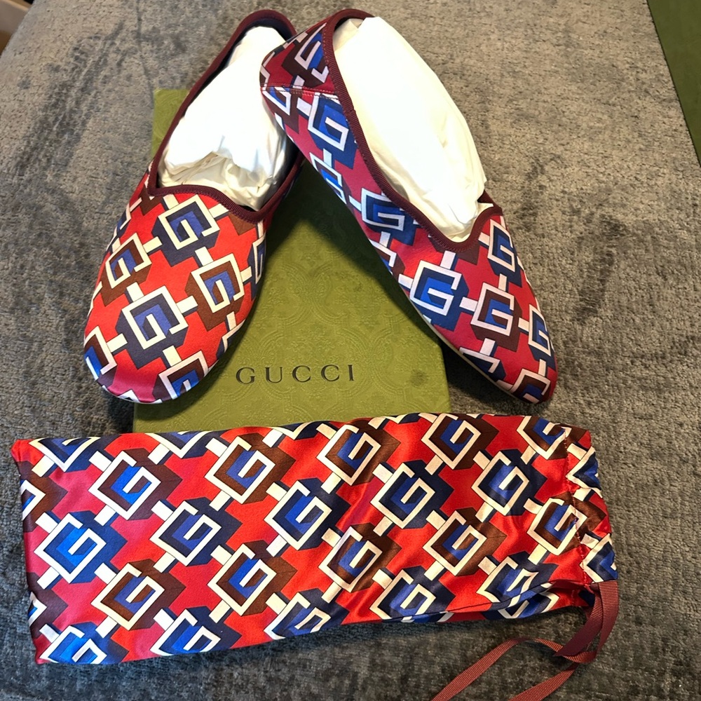 Gucci Red Blue Geometric Slip-On Loafers